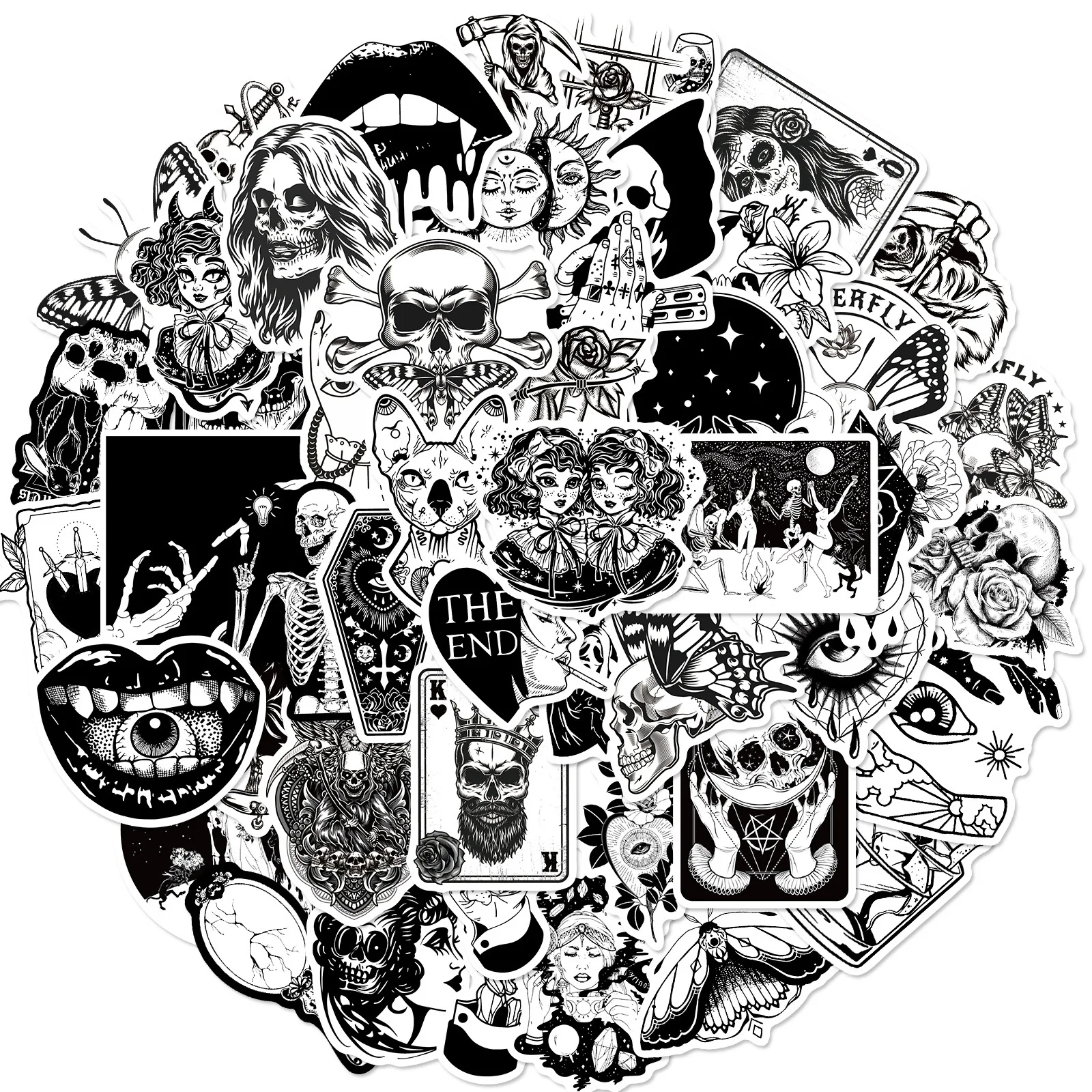 

50 Gothic Horror Series Stickers Black and White Gothic Witch Magic Stickers Luggage Mobile Phone Waterproof Stickers