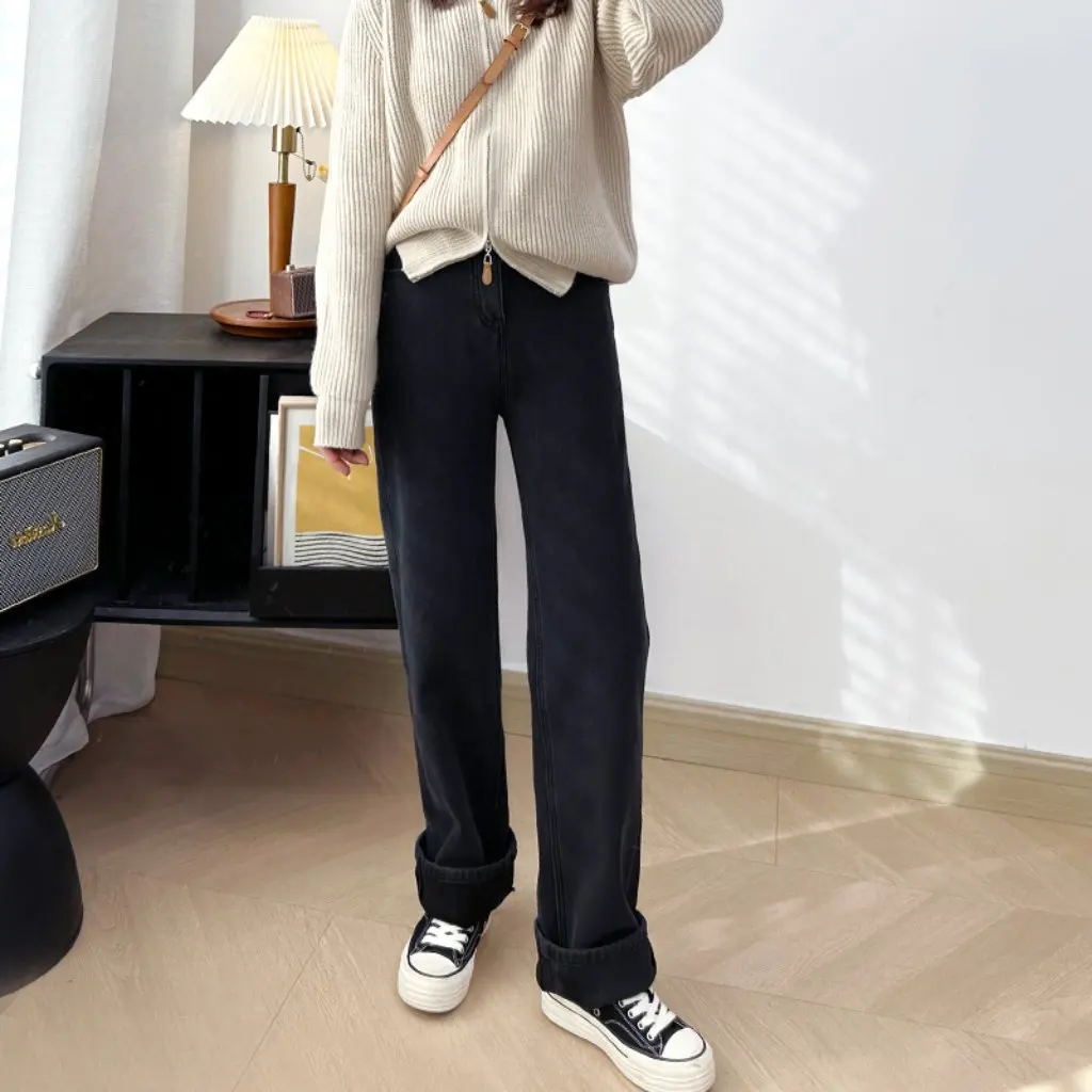 

Женские бархатные джинсы High Duan, утепленные узкие прямые брюки, зимние узкие повседневные брюки