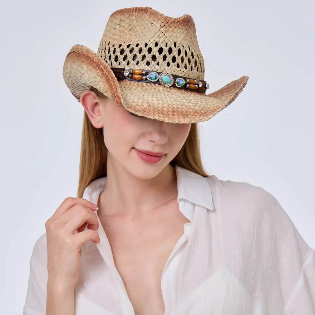 

Соломенная шляпа с кристаллами в стиле вестерн для женщин и мужчин, пляжная, винтажная, для вечеринок, летних фестивалей, кантри-музыки, головной убор
