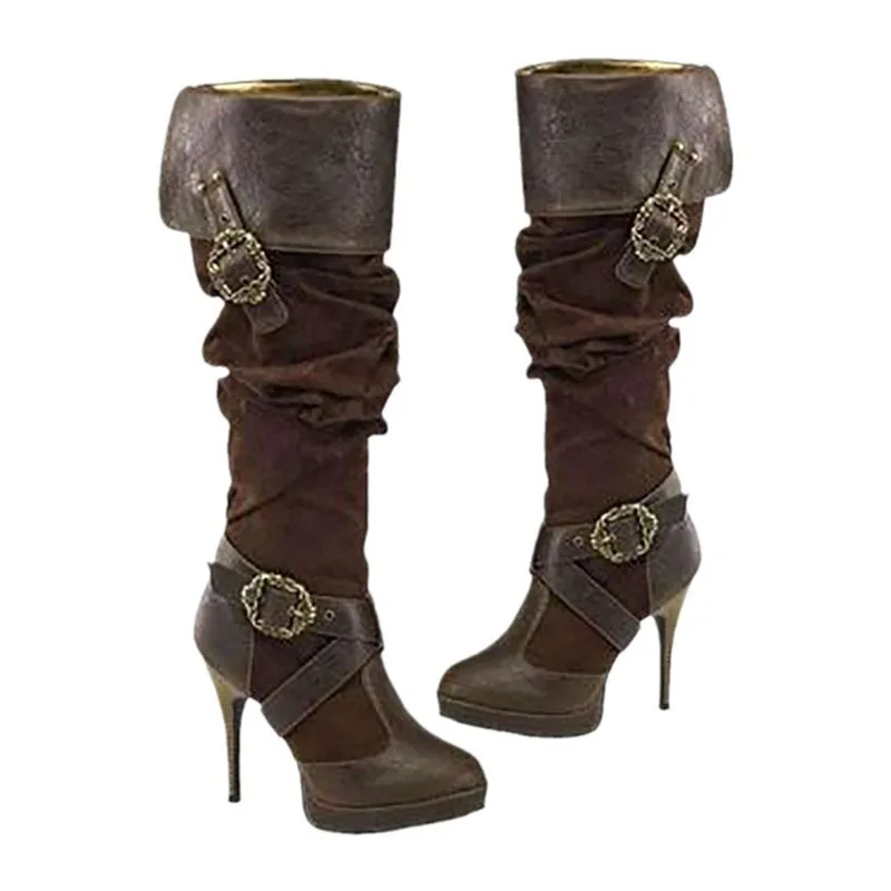 British Style Women Boot Knee High Mature Over The Knee Boot Stiletto  European American Retro Medieval Renaissance Women Shoe image 5