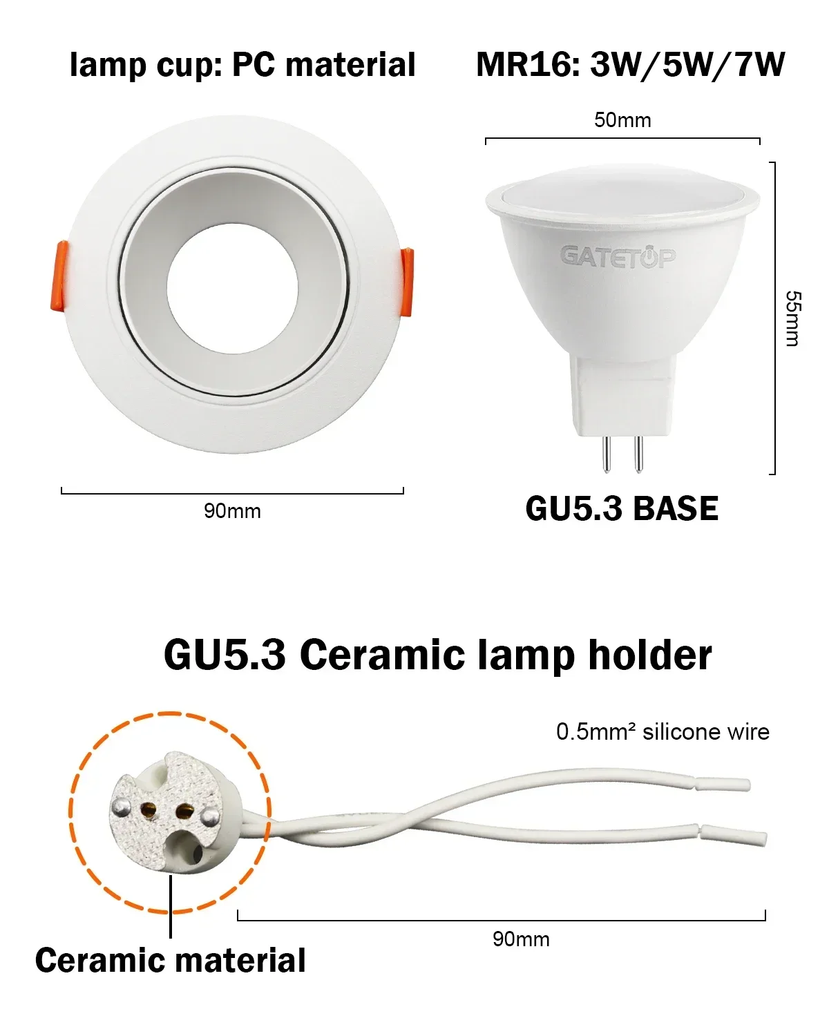 Energy Saving LED Teto Spot Light, projetores giratórias ajustáveis, iluminação interior, ângulo quente, MR16, 3W, 12V, 24V, 4-20Pcs