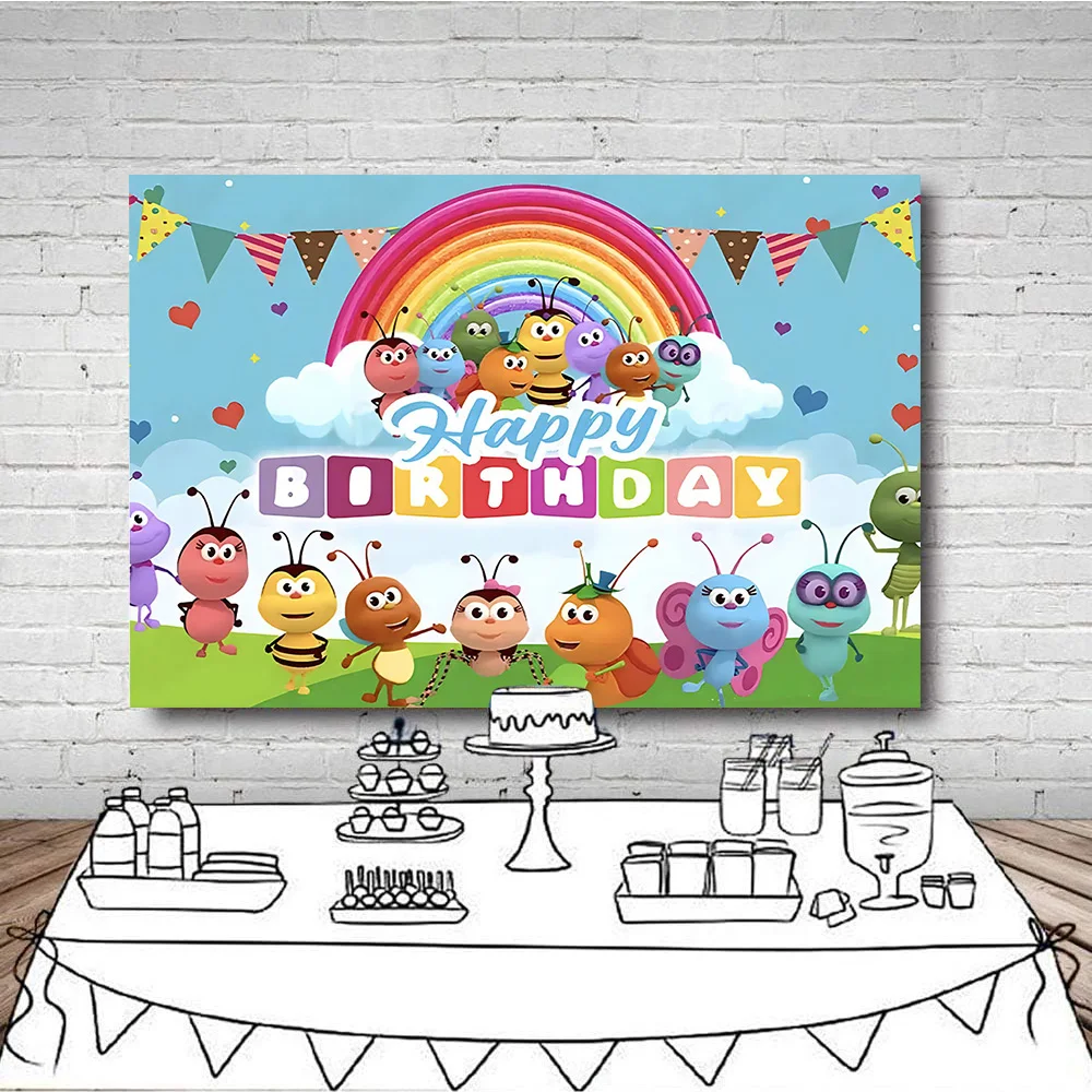 Cartoon Bichi Photography Backdrops Children 1st Birthday Party Baby Shower Decor Rainbow Ant Doll Friends Photo Background