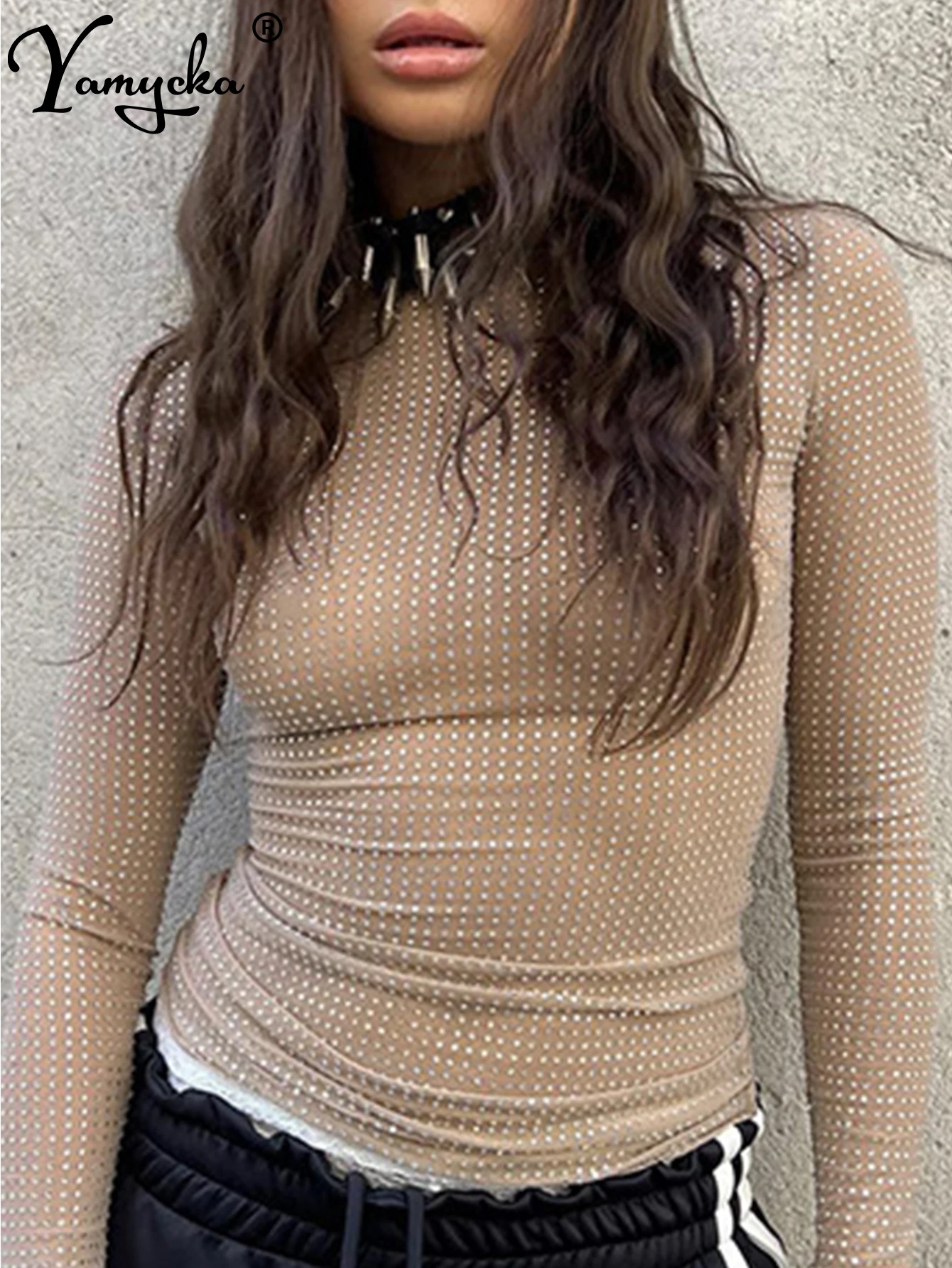 Sexy see throught Gauze crop top summer y2k top women clothes streetwear long sleeve tees cropped tops camisas tshirt Shiny tops image 4