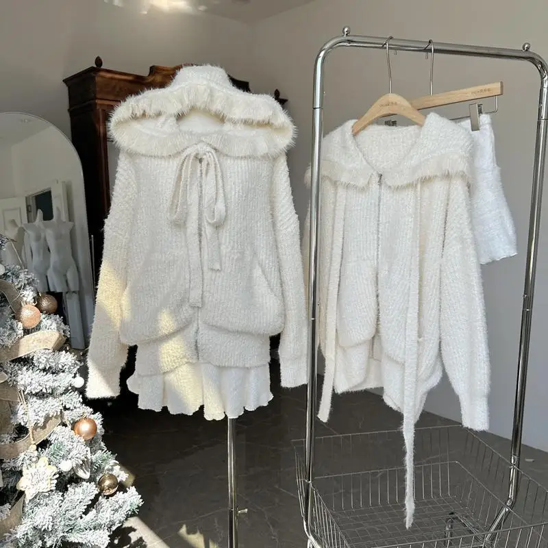 

Japan Soft Waxy Hooded Sweater Loose Pure Desire White Sweater Jacket New