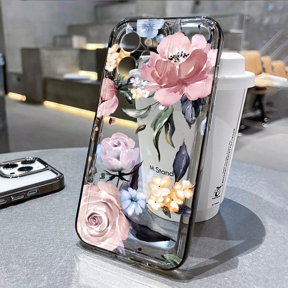 Lotus Flower Transparent Phone Case For iPhone 16 Pro Max Case iPhone 11 13 15 12 14 Pro Max XR XS X 7 Plus SE Shockproof Cover