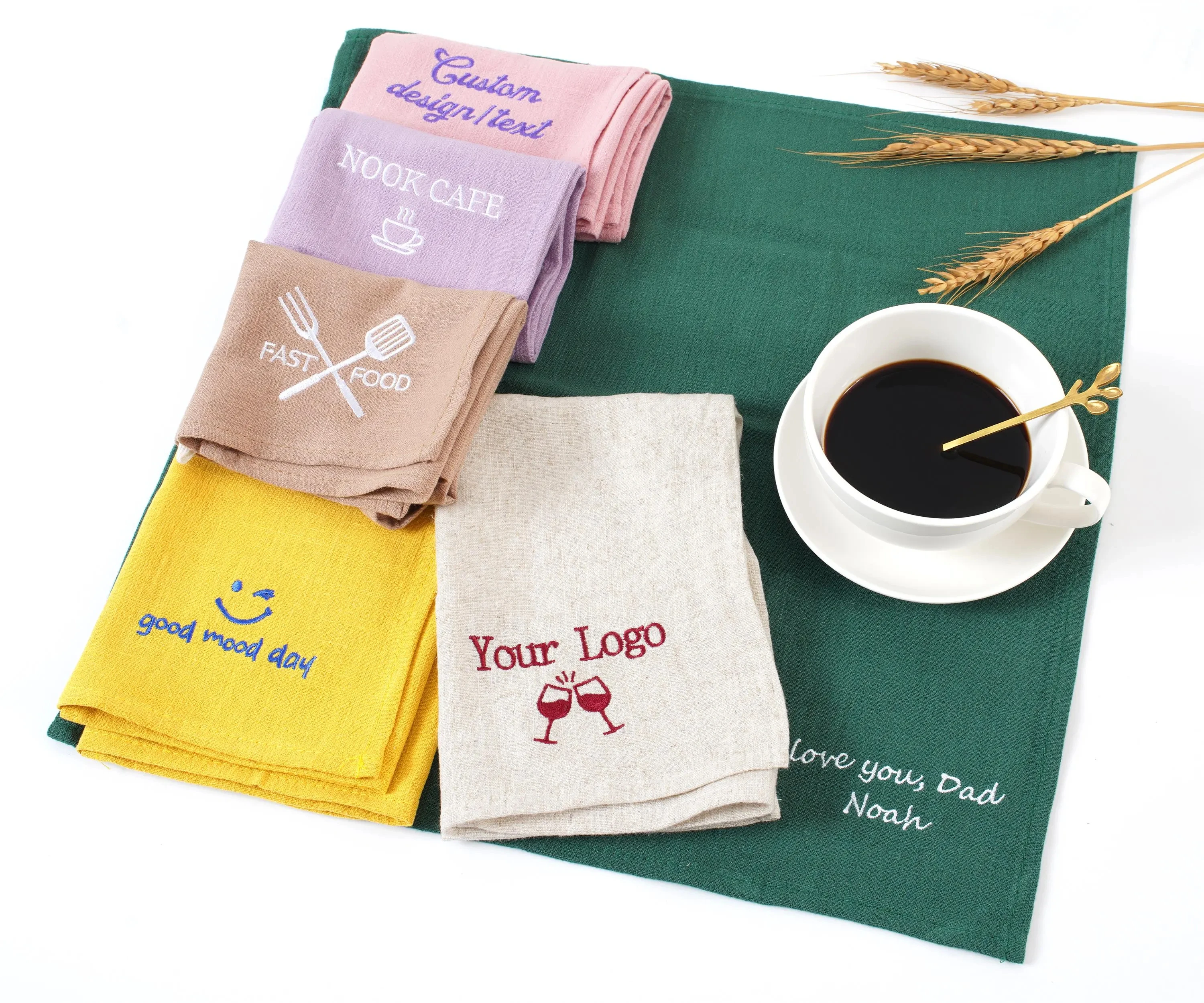 10 Colorful Cotton and Linen Embroidered Napkins, Custom Embroidered Designs for Weddings and Banquets, Handmade Personalized Name Embroidery, High-End Party Favors, Housewarming Gifts, Wedding Gifts, Bathroom Decorati