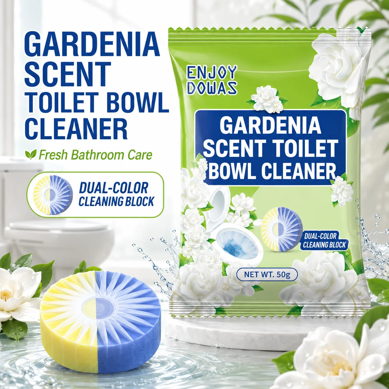 Toilettenreinigerblock mit Gardenia-Duft für den Tank – leistungsstarke Reinigung, langanhaltende Frische, entfernt Flecken und Gerüche