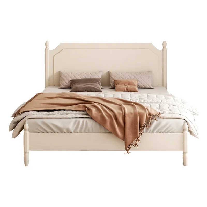 

Nordic white solid wood bed modern simple cream wind 1.8 meters double bedroom princess American bed