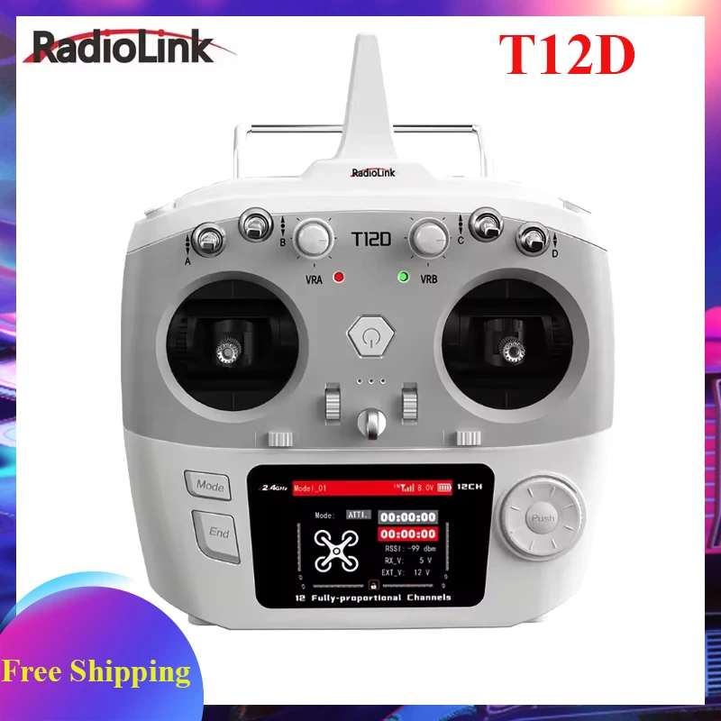 RadioLink T12D 12CH Trasmettitore RC 2.4GHz 2.8 pollici 4000M Distanza con ricevitore R12F per FPV Drone Ala fissa Auto Barca Robot