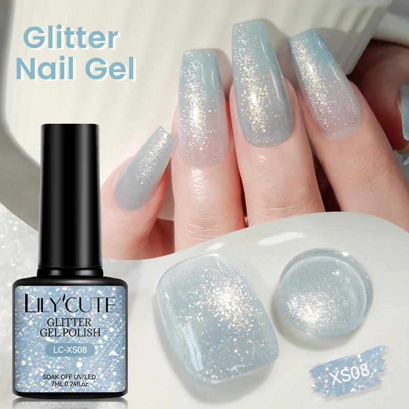 LILYCUTE 7ml Glitter Nail Gel Polish Shining Sequins Nail Art Varnish UV LED Soak off Supplies Construction Gel Varnish