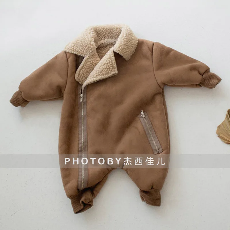 Baby Clothes Korean Style Fashion Retro Thickening Rompers 2024 Winter New Baby Boys and Girls Soft Comfortable Jumpsuit