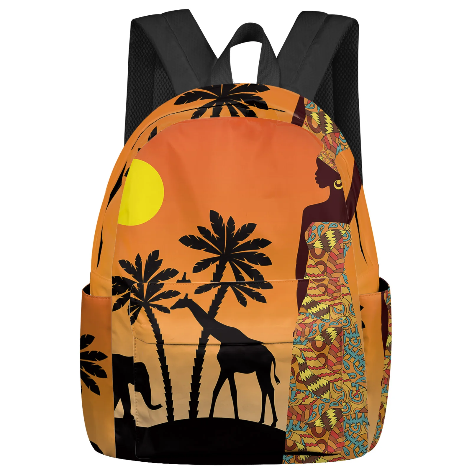 

Africa Sunset Women Elephant Giraffe Backpacks Teenagers Student School Bags Laptop Backpack Men Women Female Travel Mochila