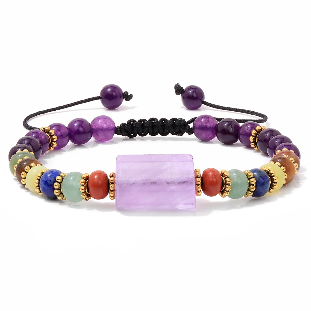 7 Chakras Amethysts Beads Bracelet Adjustable Woven Rope Natural Stone Crystal Agates Bracelets For Women Handmade Jewelry Gifts