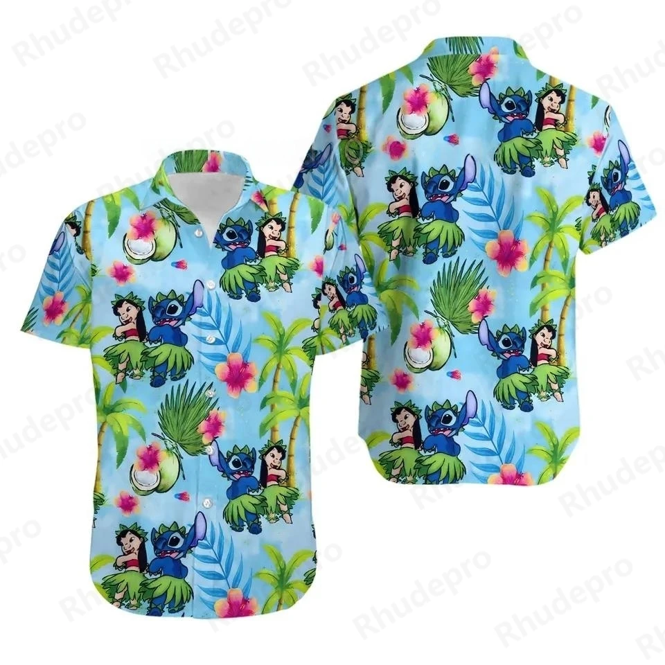 

Disney Summer 2025 New Disney Blue Dog Surfing Hawaii Shirt Men's Women Short Sleeve Button Up Shirt Stitch Hawaiian Shirt