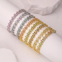 18K Gold Plated Brass Flower Leaf Jewelry Sparkling Cubic Zirconia Necklace Bracelet Luxury Wedding Party Fine Jewelry Gift