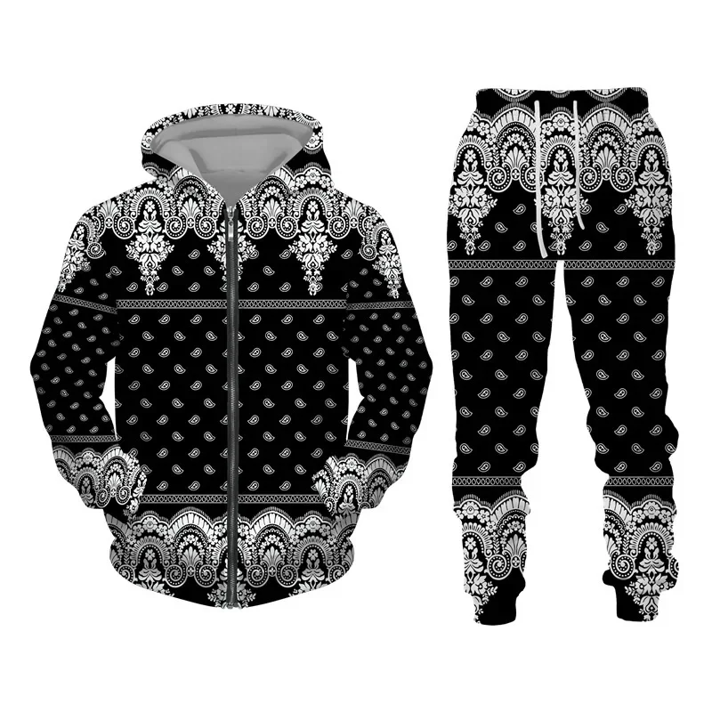 3D Print Zipper Hoodie + Pants Suit Cool Men/Women 2 Pcs Sportwear Tracksuit Set Autumn and Winter Men\'s Clothing High-quality