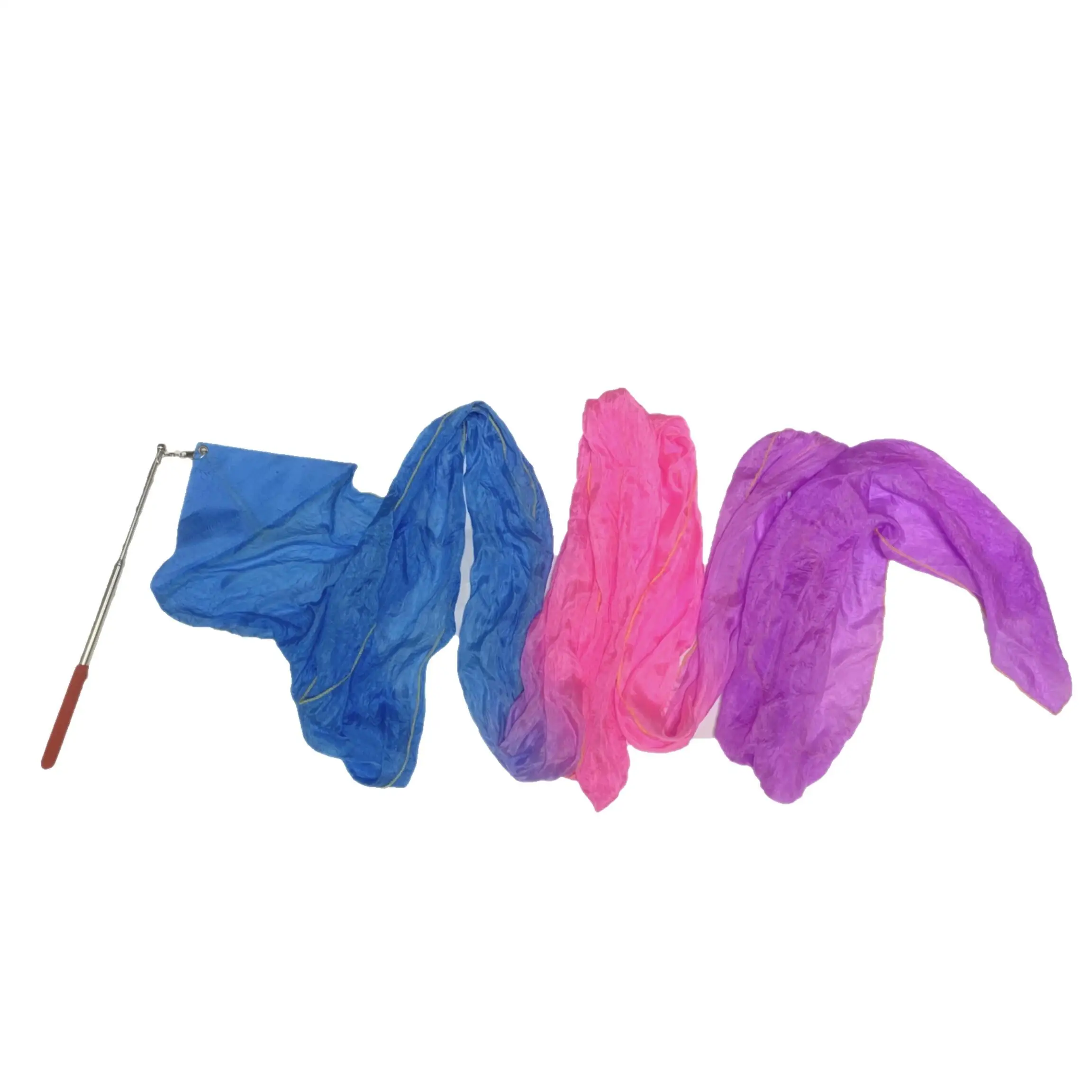 wholesaleBelly Dance 100% Silk Gymnastics Streamers custom color Dance Silk Streamers with Sticks Gym Dancing Streamers