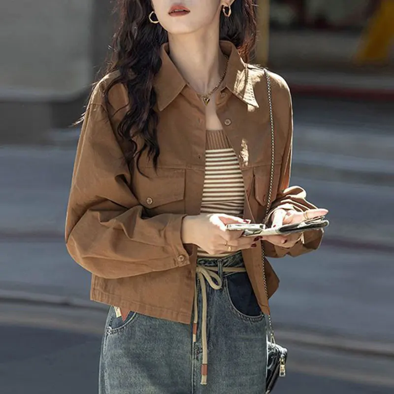 

Women's Spring Fashion Simplicity Solid Color Vintage Long Sleeve Jacket Women Clothes Casual Loose All-match Temperament Coat