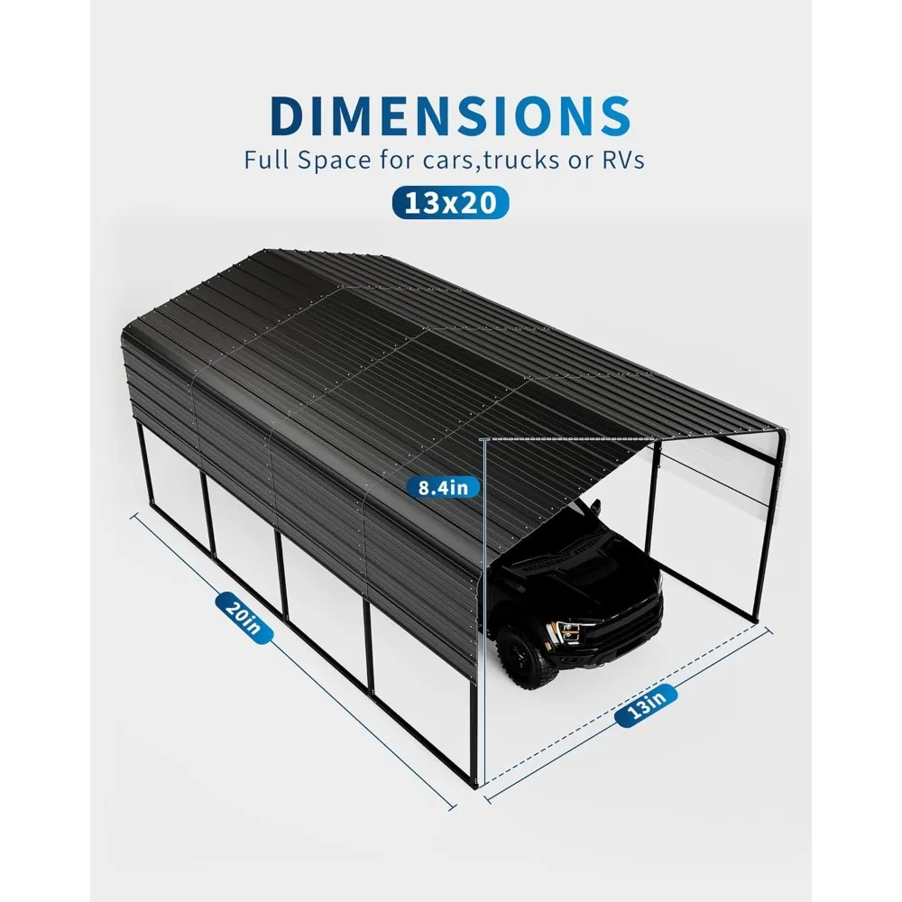 Metal Carport, Outdoor Car Port Canopy with Reinforced Base and Galvanized Steel Roof, Heavy Duty Garage Car Shelter Shade for S