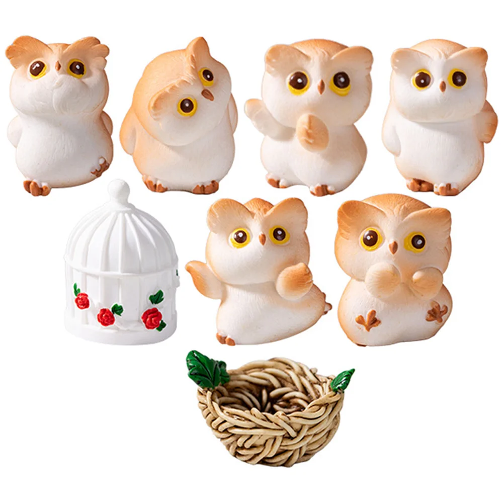 1 مجموعة البسيطة البومة ديكور الراتنج الحرفية لحديقة المشهد الصغير سطح المكتب لوحة سيارة الحيوان زخرفة صغيرة رائعتين تمثال الطيور #5