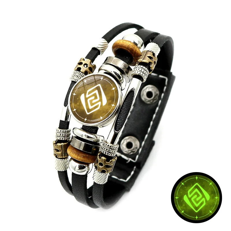 Luminous Genshin Impact Leather Bracelet Eye of God Water Wind Thunder Fire Rock Ice Element Snap Button Bracelets Jewelry Gift