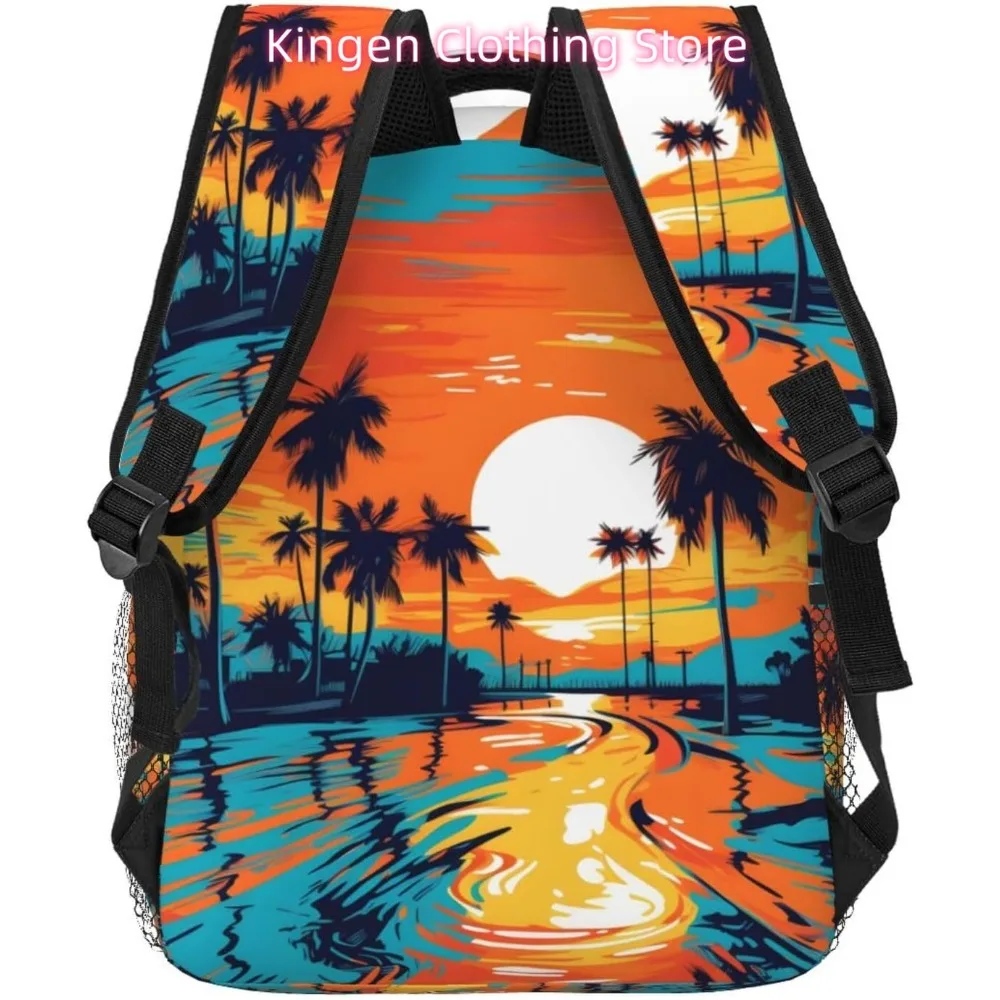 노트북 가방 학교로 돌아 가기 저녁 일몰 해변 그림 경량 노트북 배낭 경량 다목적 여행 캐주얼 Daypa