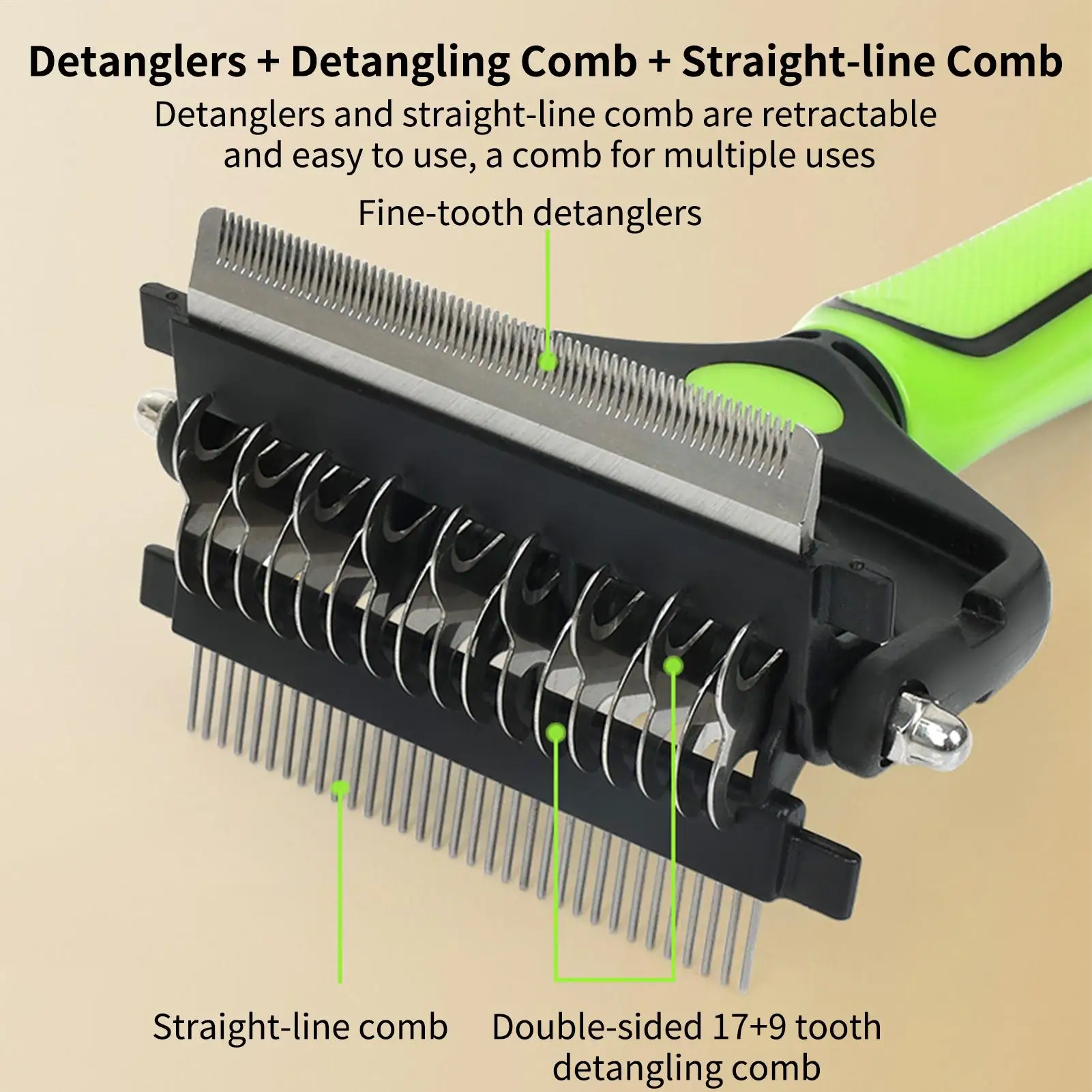 

Двусторонняя металлическая щетка-грабли для вычесывания шерсти собак и кошек, для груминга, купания, домашнего использования, ветеринарных клиник, спа-салонов и ежедневной чистки щенков