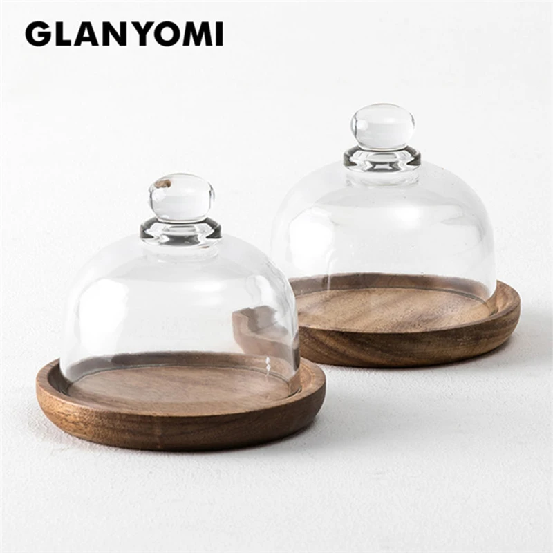 Мини-подставка для торта 4 дюйма со стеклянной формой, сервировочным блюдцем и тарелкой для торта с основанием из акации