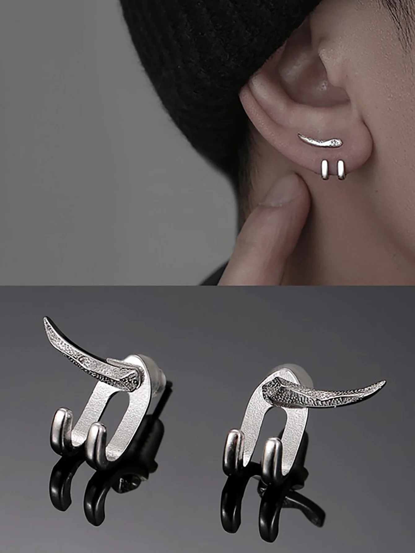 Silver Color Curved Hook Earrings for Women Men Punk Hip-hop Rock Simple Detachable Cool Chic Couple Fashion Jewelry Gifts image 4