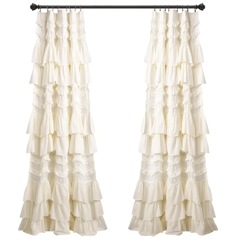 Kemmy Curtain | Ruffled, Textured Shabby Chic Style Window Panel For Living, Dining Room, Bedroom (Single), 84” X 52”