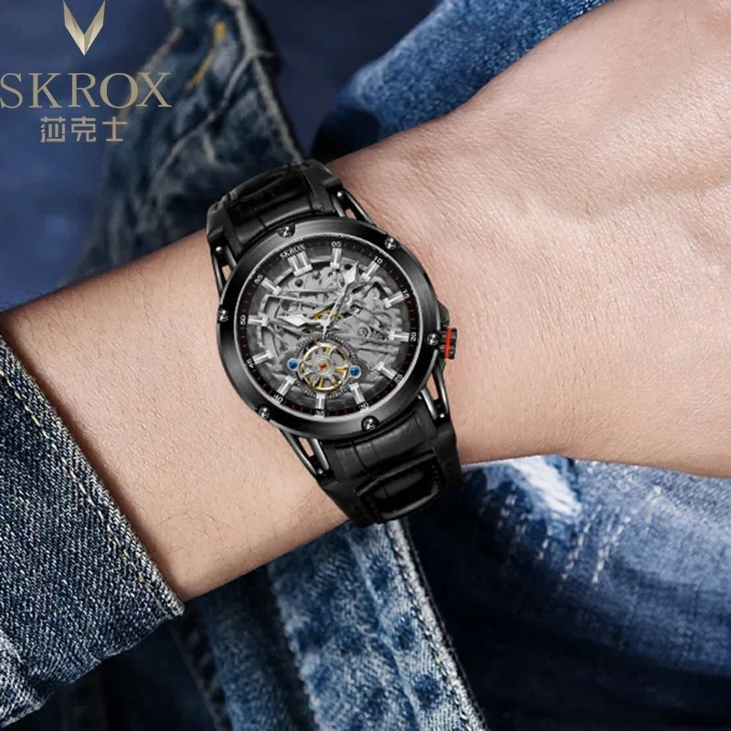 Wysokiej klasy luksusowy, wysokiej jakości szkieletowy mechanizm automatyczny ze stali nierdzewnej Duży zegarek dla mężczyzn Mechaniczny męski zegarek na rękę w stylu vintage