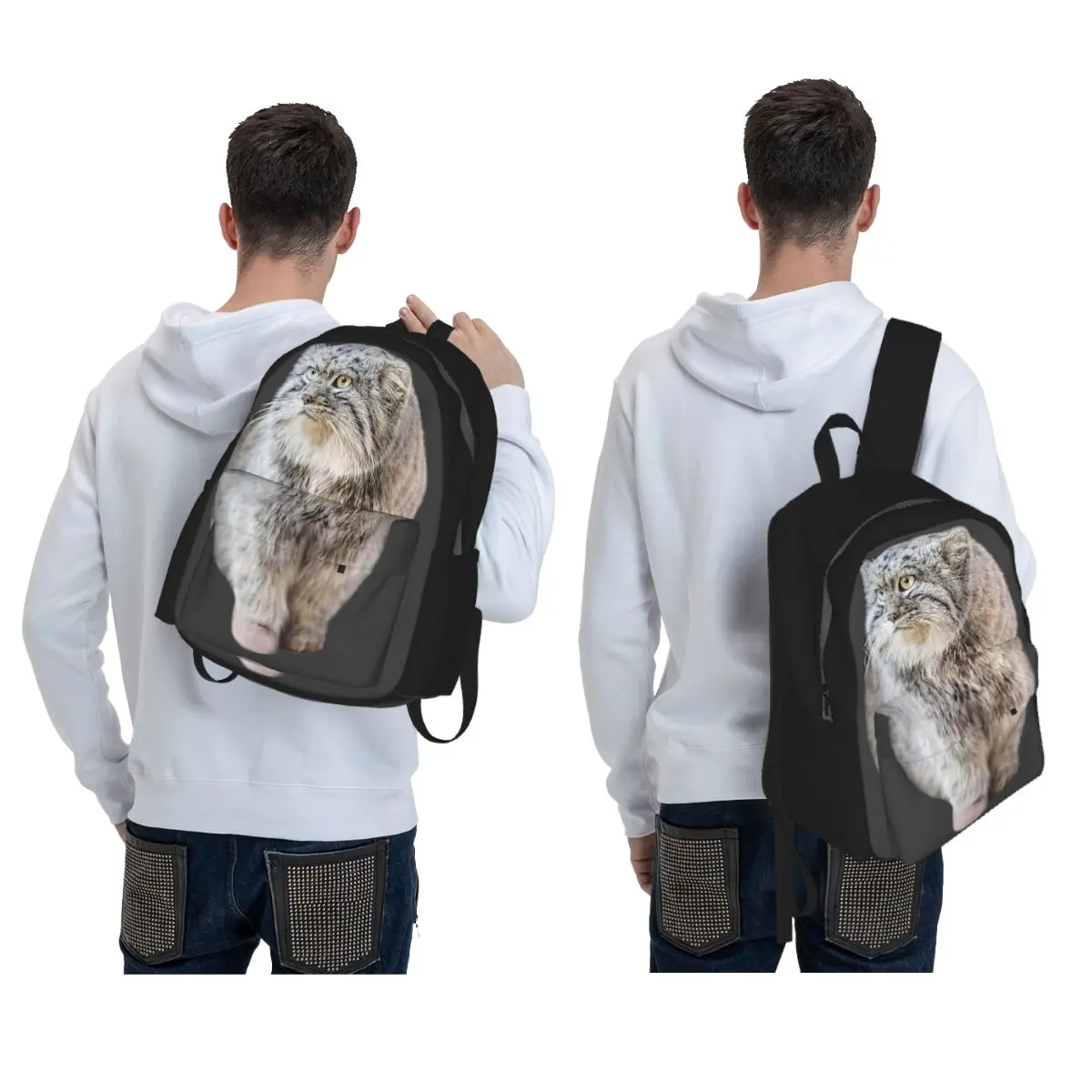 Round Pallas Cat Backpack Daypack Large Capacity Boys Girls BookBag School Bag Shoulder Bags for Men Women
