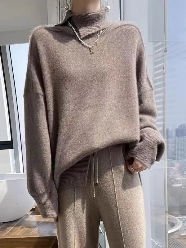 

Вязаный свитер с рукавами «летучая мышь» и высоким воротником для женщин, весна 2026, свободный крой, удобный для повседневной носки