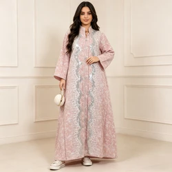 Eid Muslim Abaya Dress for Women Sequins Button Jalabiya Kaftan Islam Vestidos Largo Arab Long Robe Ramadan Morocco Abayas
