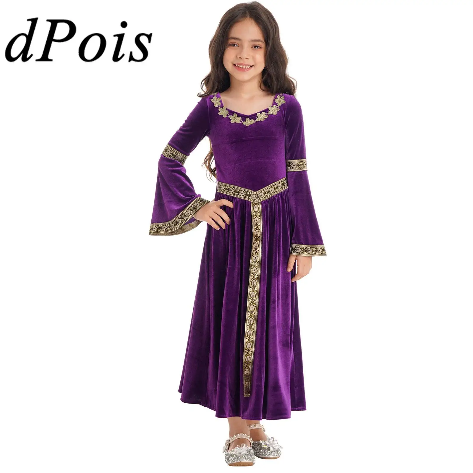 

Girls Medieval Renaissance Velvet Dress Princess Queen Cosplay Costume Christmas Halloween Holiday New Year Carnival Party Dress