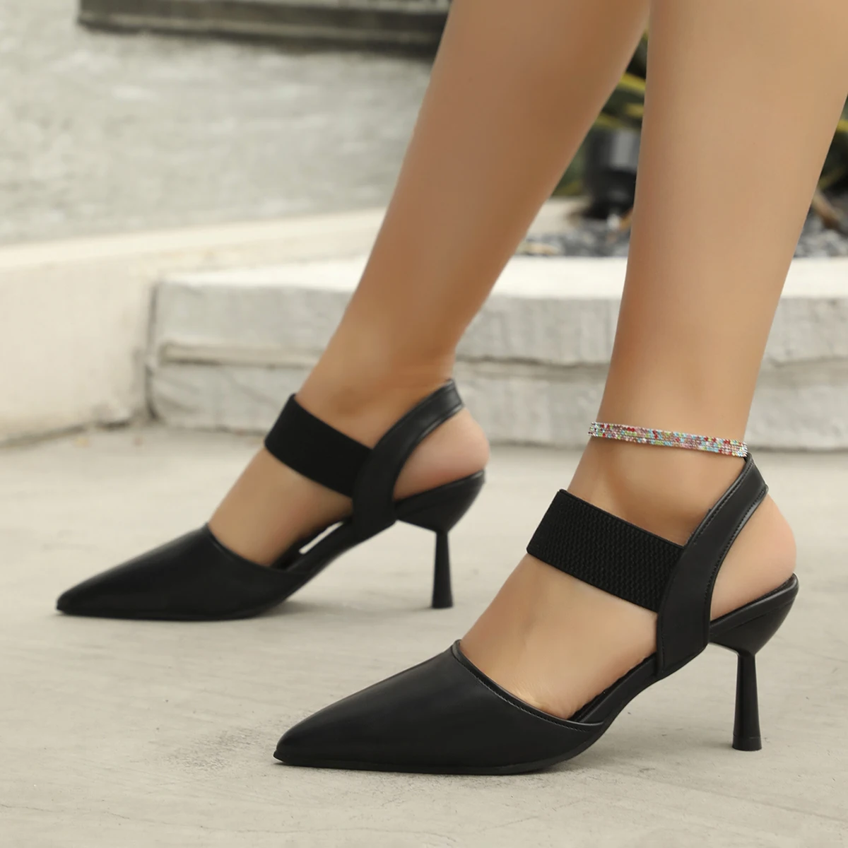 Sandals Women\'s Summer 2024 New Pointy Chunky Sandals Large Size Women\'s Fashion Thin Heels Shoes Heels Women Zapatos De Mujer