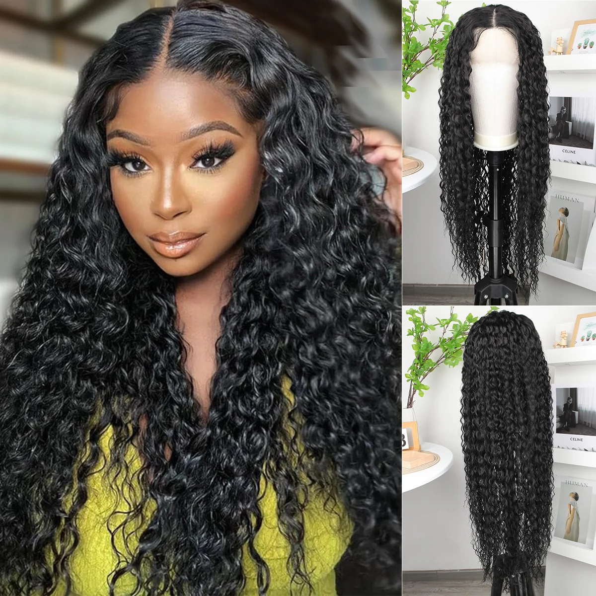 32inch Synthetic Wig 13*4.5 Lace Front Wigs Long Curly Wig  Black  Perfeet for Any Occasion Daily wigs  heat-resistant fiber