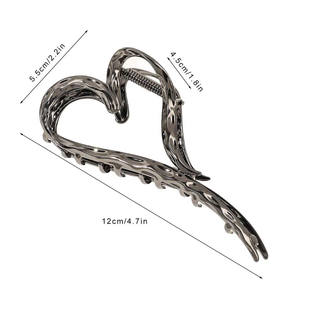 Grab Clip Metal Heart Hair Claw Hairpin Liquid Metal Hollow Clip Metal Heart Hair Clip Headwear Gold Silver Large Hair Claw