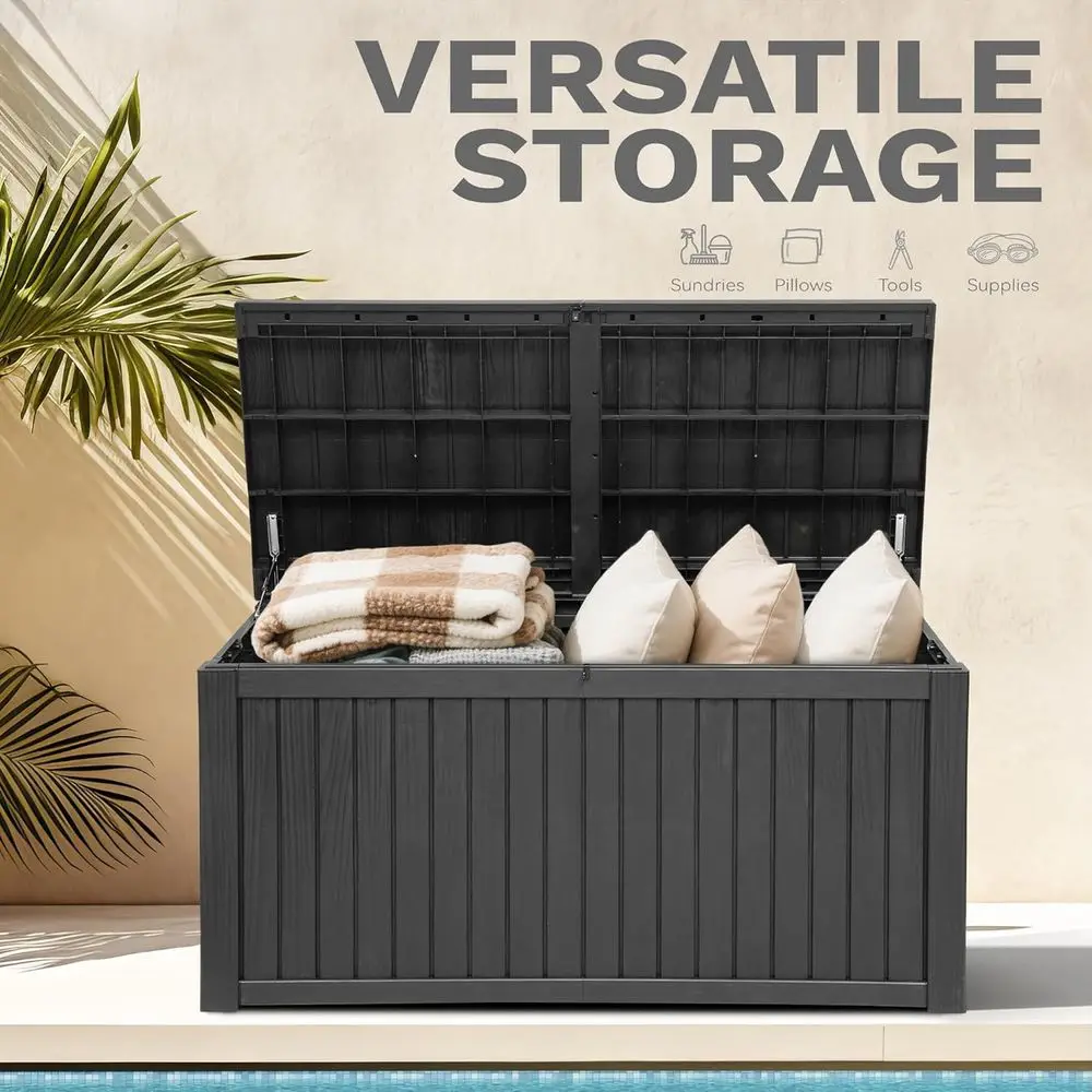 220 Gallon Extra-Large Patio Deck Box, Waterproo Resin Outdoor Storage Box with Removable Divider or Patio, Garden, Pool, urnitu view 3