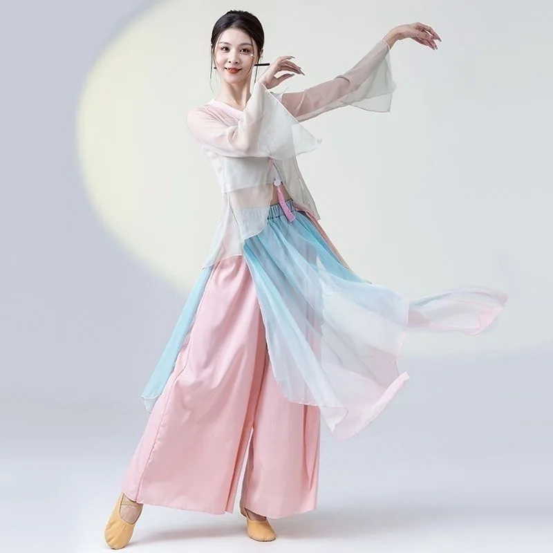 Women Classical Dance Fairy Daily Practice Costume Loose Flowing Gauze Gradual Suit Chinese Dance Performance Stage Dancewear