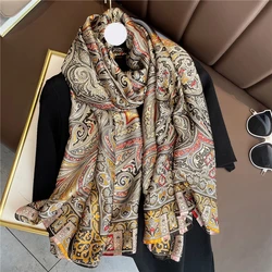 Luxury Design Brand Print Hijabs Scarfs Women Cashew Beach Stoles Pashmina Large Shawl Wrap Headband Foulard New Decor