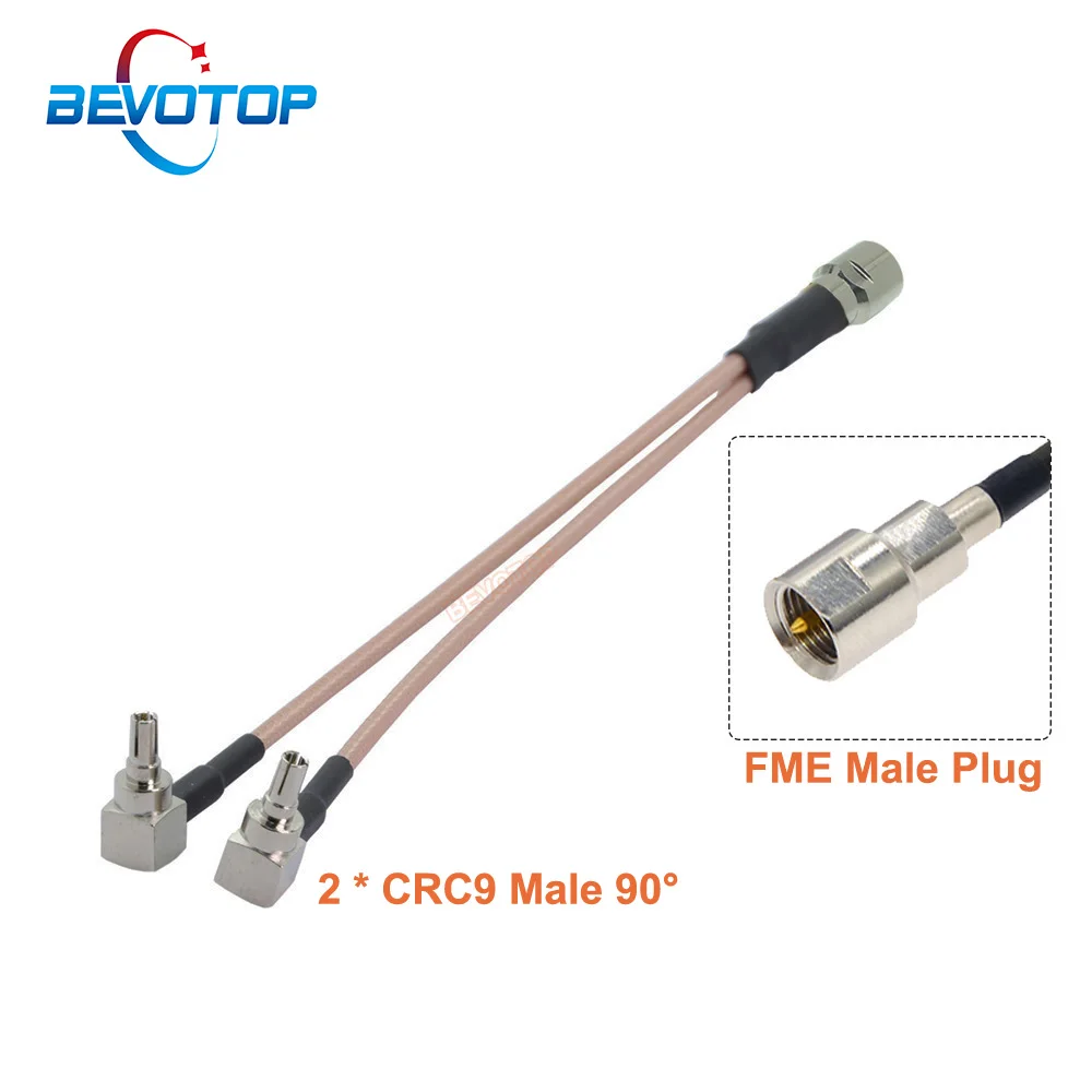 FME Male to Dual CRC9 Male Right Angle Plug Y Type Splitter Combiner RG316 Pigtail RF Coaxial Cable for 3G 4G Modem 15CM 6