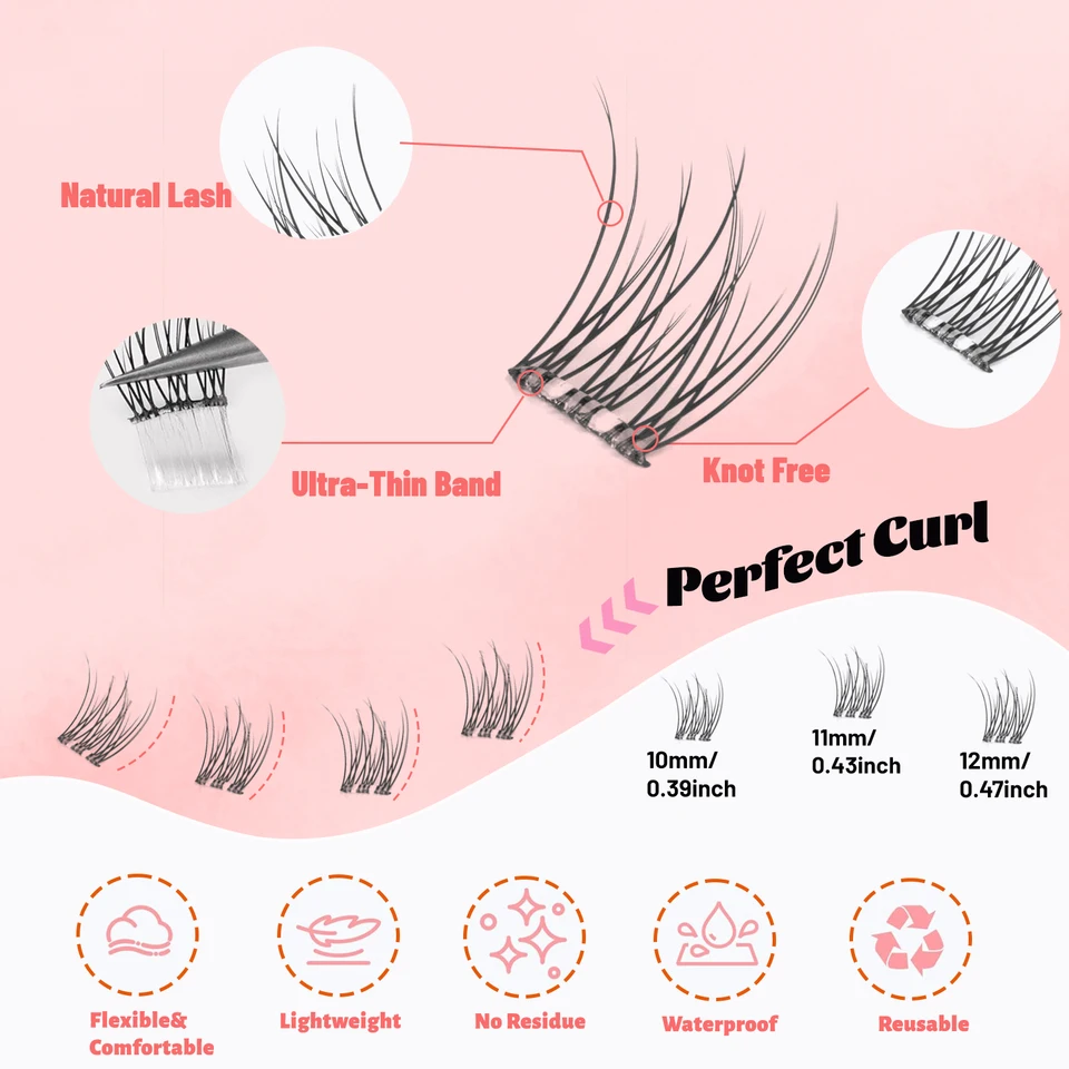 Clusters autoadhesivos, sin pegamento, 120 piezas, C curl natural, extensión press-on, pre-pegadas 4
