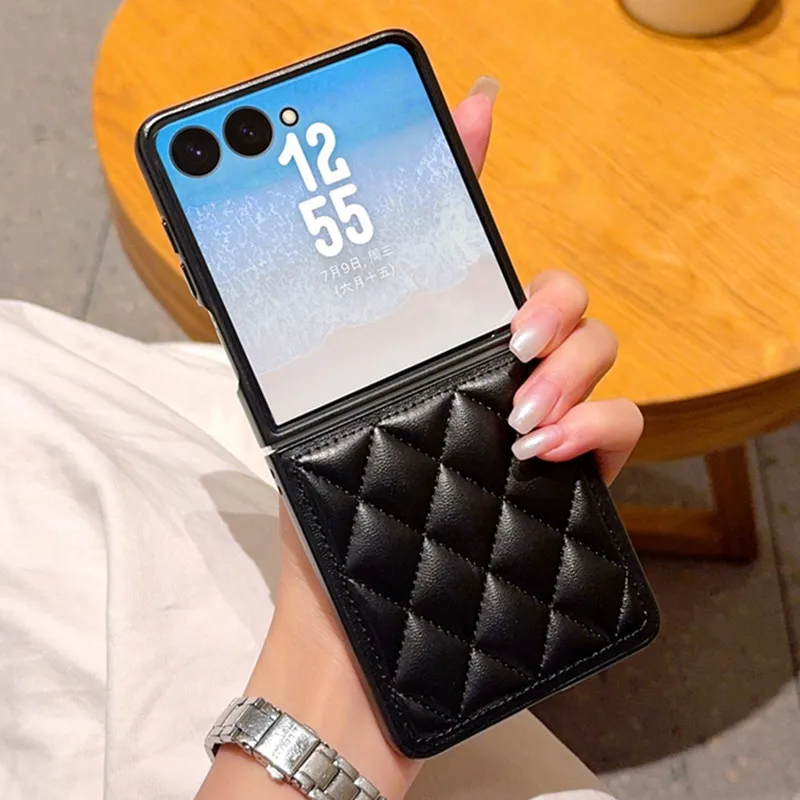 

Роскошный кожаный противоударный чехол в клетку для телефона Samsung Galaxy Z Flip 7 Z Flip6 Flip5 Flip 4 3, высококачественный однотонный тонкий чехол