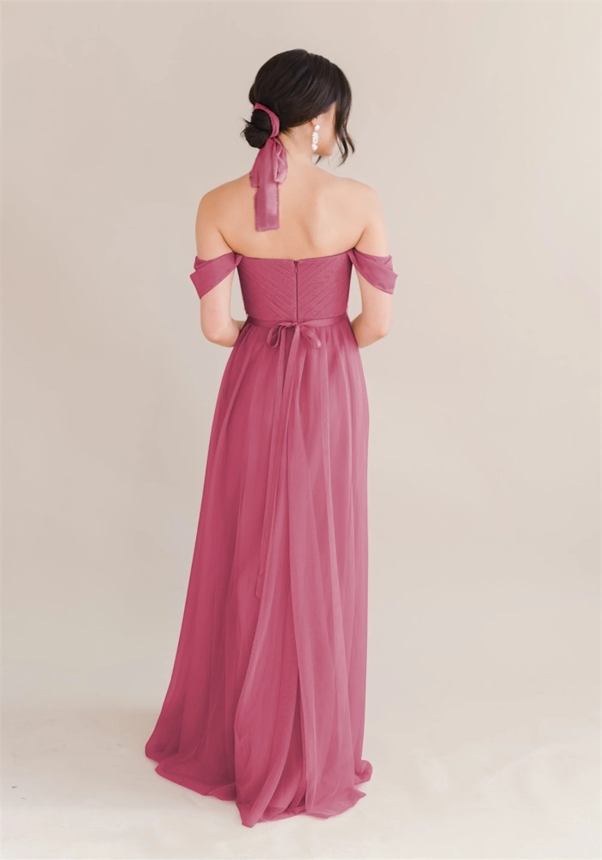 Ruches Chiffon Bruiloft Gast Jurk Vintage Rits Vrouw Ceremonie Jurk Een Lijn Vloerlengte Aangepaste Feestjurken EVON BRIDAL