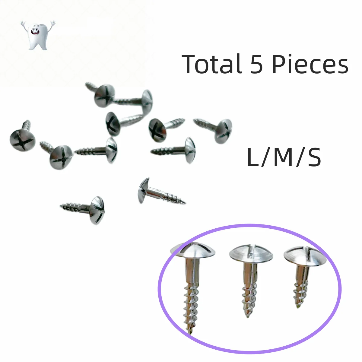 

5 Pieces L/M/S Dental GBR Thread Tent Screw Guide Bone Regeneration Membrane Half Screws