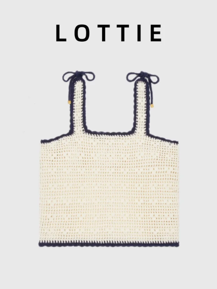 

LOTTIE High-Defn Hollow out Knitted Slim Vest Svel Strapl Sweet Sle Cotton Summer New Arrival Bal Design