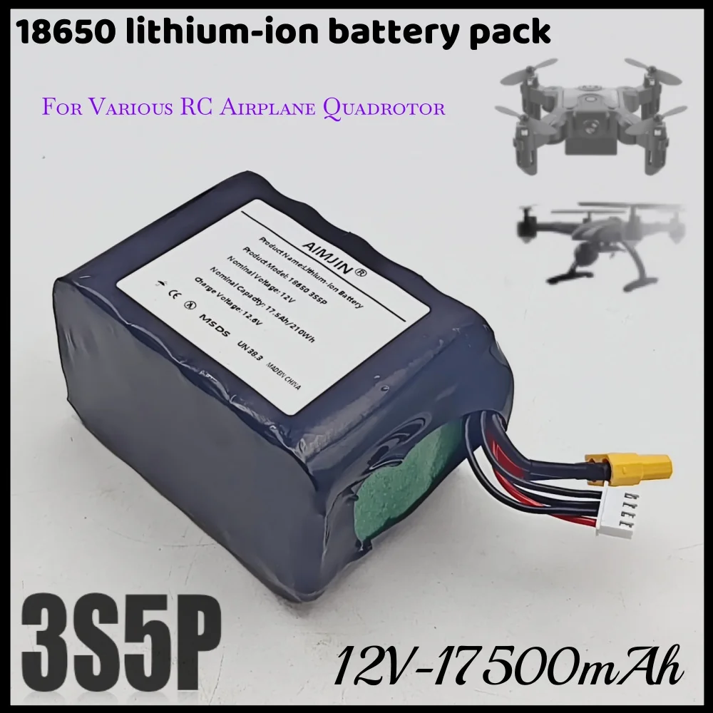 AIMJIN 12V Li-ion Battery 17.5Ah 3S5P for UAV RC Airplane Quadrotor with XH2.54-4P XT60 Connector