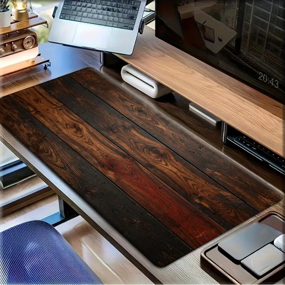 Vintage Dark Wood Plank Texture Large Extended Desk Pad Rustic Wooden Grain Gaming Mouse Pad Non Slip Desktop Tablet Mat Playmat