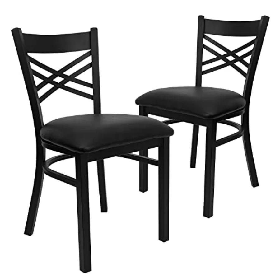 

Hercules Series "X" Back Metal Restaurant Chairs Modern Upholstered Armless Dining Chairs for Restaurants/Kitchens Set of 2 Bla